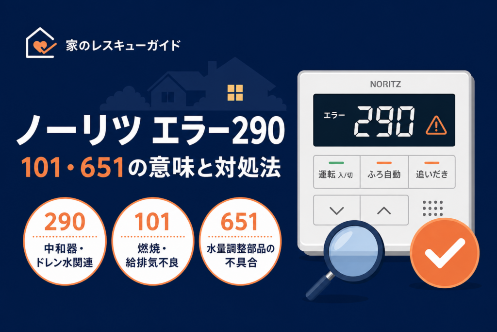 ノーリツ給湯器のエラー290・101・651の意味と対処法を解説するアイキャッチ画像