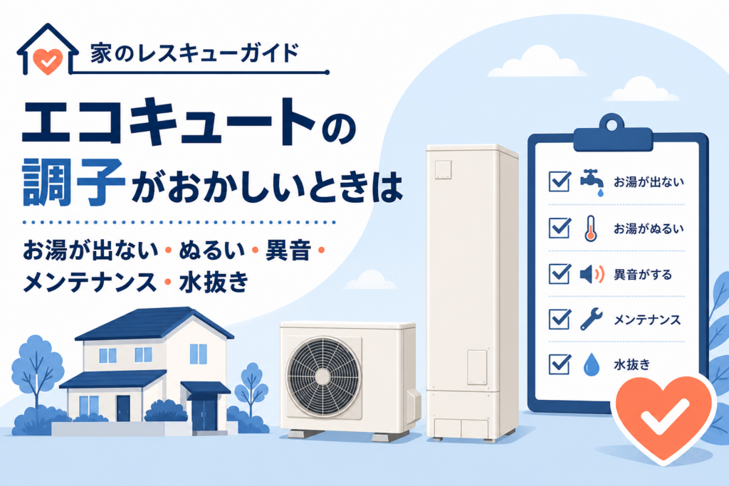 エコキュートの調子がおかしいときのチェック(お湯が出ない/ぬるい/異音/メンテナンス/水抜き)のアイキャッチ